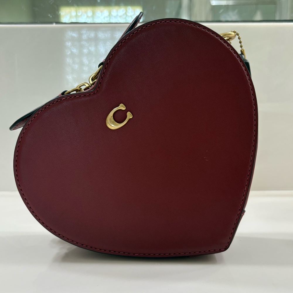 Coach red leather heart crossbody bag
